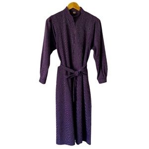 Vintage Long Belted Purple Striped Mock Neck Dress